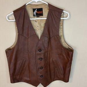 Vintage  60s Vagabond  New Hampshire  Brown Leather Western  Vest Size 42